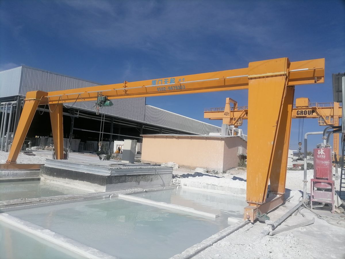 Gantry crane at a stone processing plant