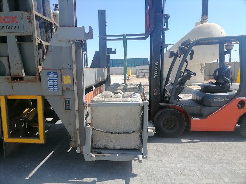 Load testing a forklift with a concrete test block